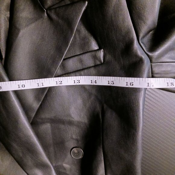 Zara Black Double Breasted Vegan Leather Fitted Blazer Jacket Sharp Lapels S - Picture 10 of 13
